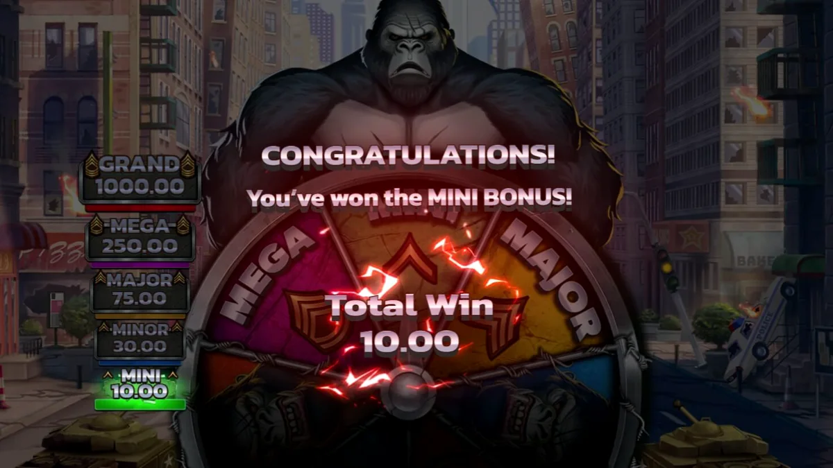 Ilustrasi gorila raksasa di hutan dengan gulungan slot Primal Rampage